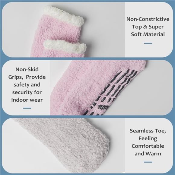 Fuzzy Socks with Grips for Women,Warm Sleep Cozy socks SoftFluffy Hospital Socks - Picture 3 of 7